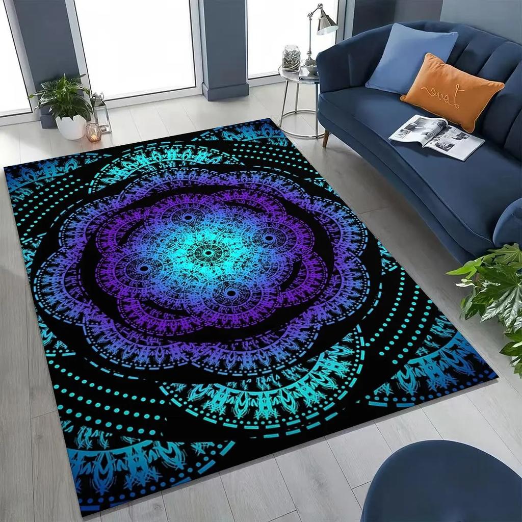Bohemian Luxurious Black Gold Carpet 2D Floral Three-dimensional Printed Carpet Ethnic Style Anti-slip Mat Yoga Meditation Mat