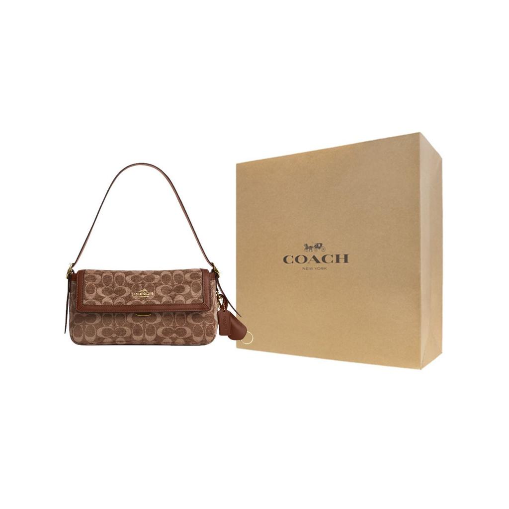 Coach Etta 25 Classic Monogram Fabric Shoulder Bag Medium Women Shoulder Bag Light-Khaki Vintage-Brown CCV65-IMYN0