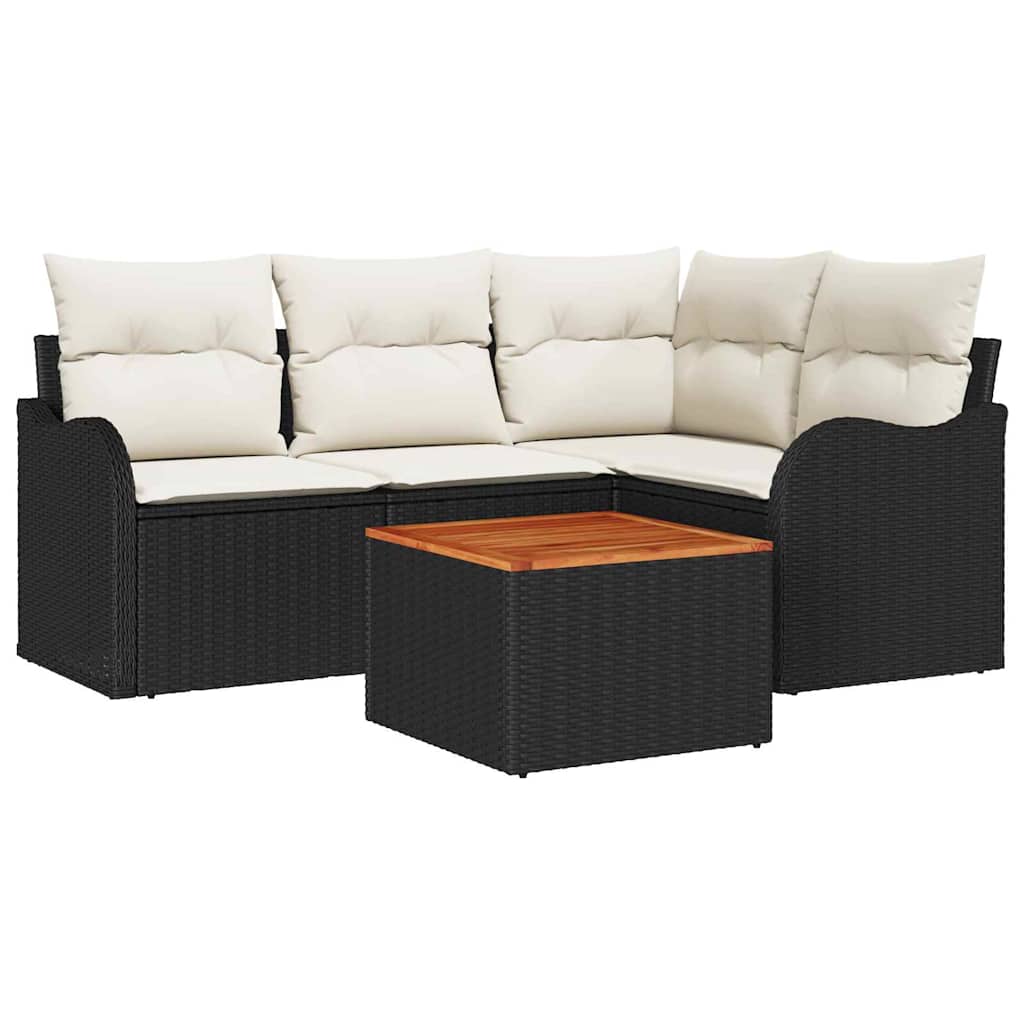 Garden Sofa Set with Storage 5 pcs Black and Cream Poly Rattan