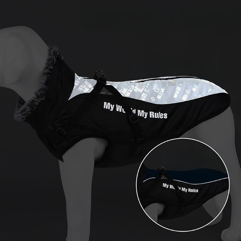 Reflective Warm Large Dog Winter Jacket Windproof Waterproof Fleece Collar Cotton Coat with Leash Hole Pet Outdoor Clothes