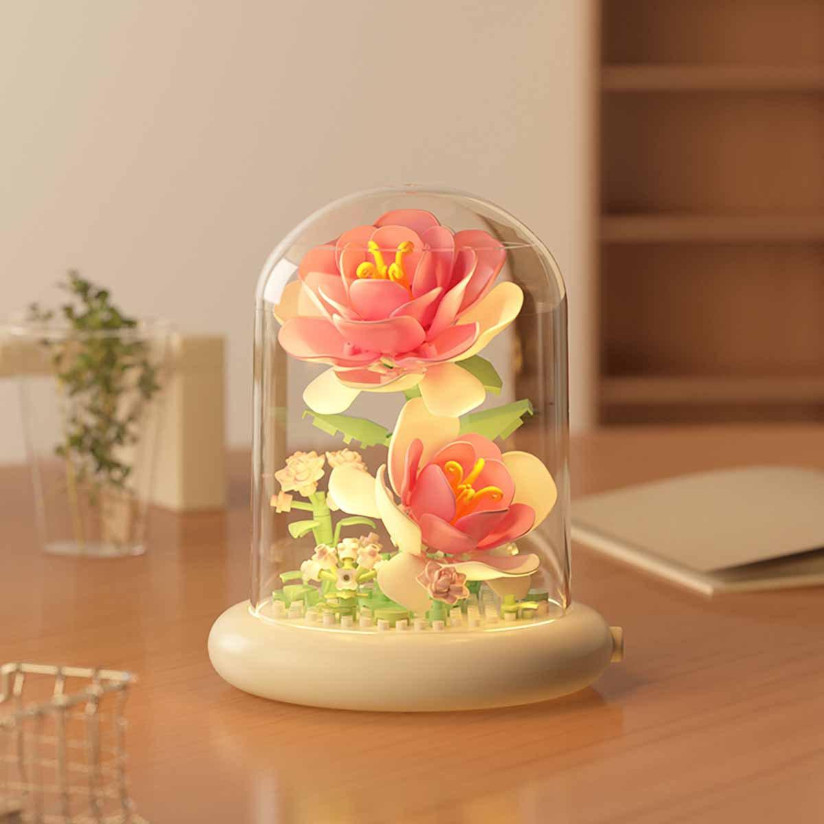 

Конструктор «Букет цветов» с пылезащитным чехлом, настольные украшения, новые строительные игрушки, подарок на день рождения E