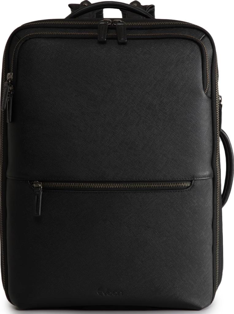 Evoon Men's 28L Large Capacity Business Backpack with Expandable Pockets, 15.6 Inch Capacity, Genuine Leather, Multi-Purpose Business Backpack (Black)
