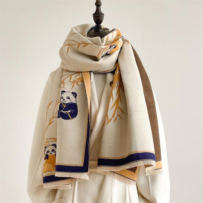 New panda fashion scarf winter thick shawl with women's imitation cashmere jacquard fringed warm scarf