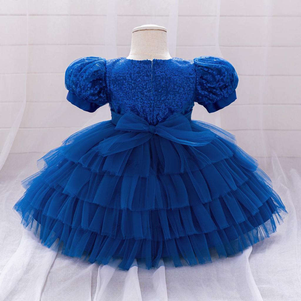 Kids' Sequin Puff Sleeve Princess Dress with Mesh Skirt for Birthday Parties