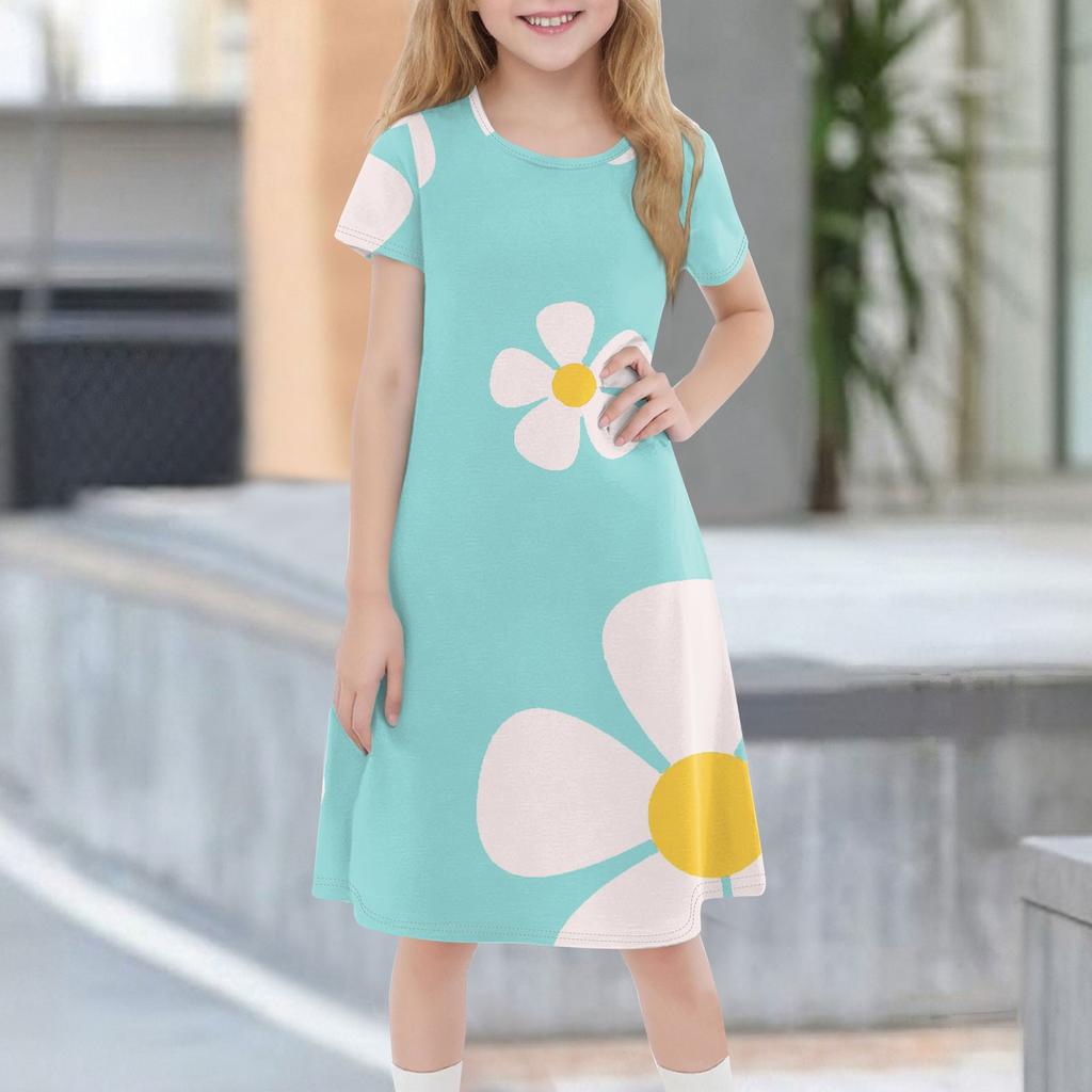 Children's Summer Short-sleeved Casual Fashion Round Neck Dress