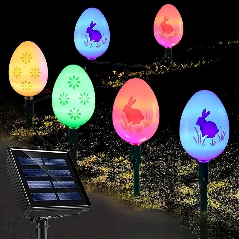 Easter Egg Solar LED String Lights Bunny Flower Design Heart Holiday Decoration Outdoor Indoor Festive Lighting