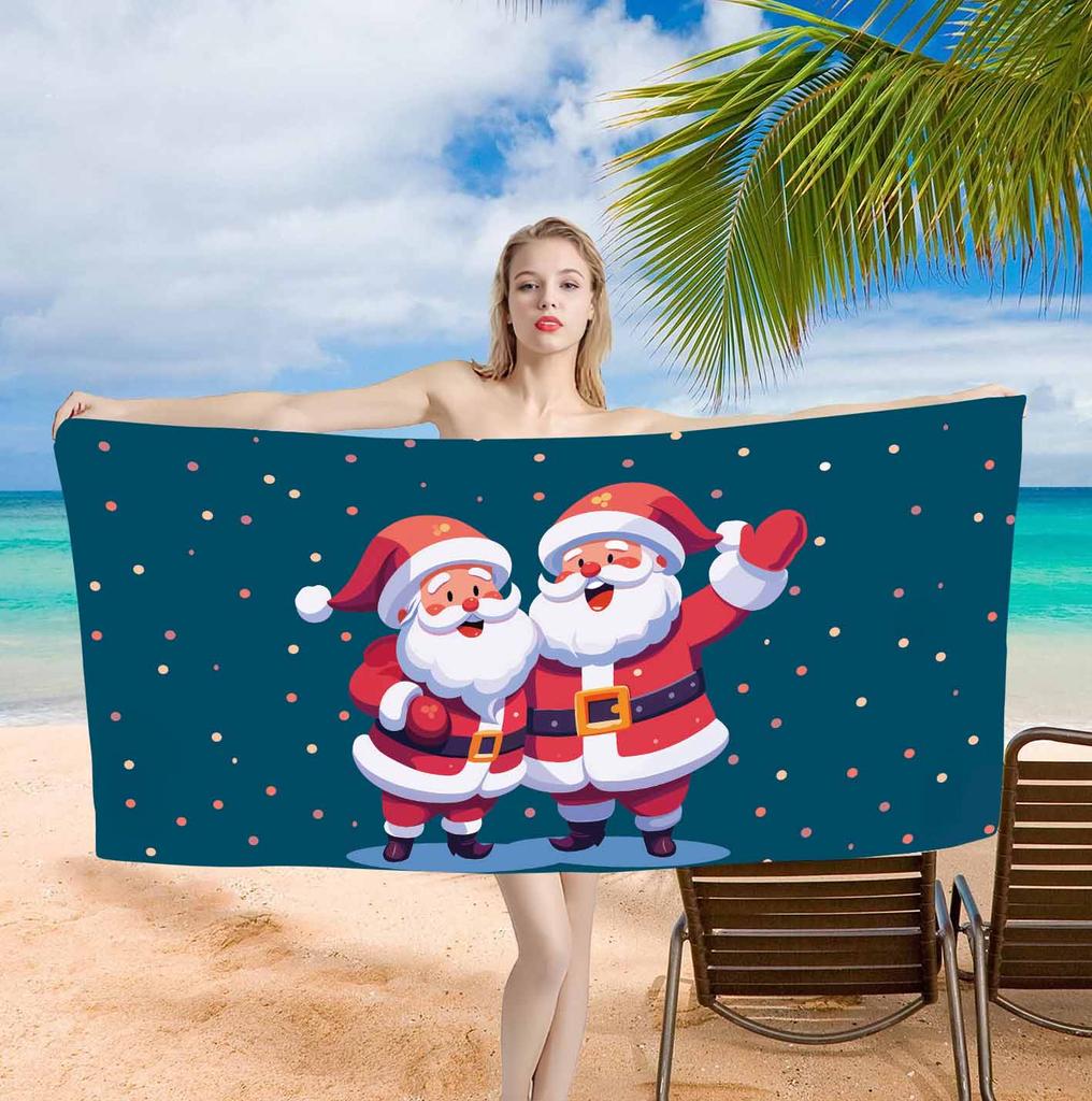 Merry Christmas Santa Claus Background Cute Single sided Printed Beach Towel Home Decoration Bath Towel 75x150cm Bathroom