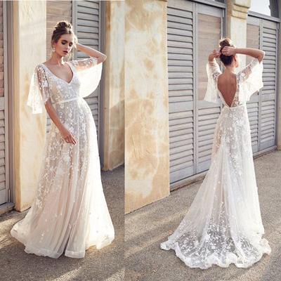 Automne Europe et Amérique, nouvelle robe ebay sexy dentelle décolleté en V dos nu robe