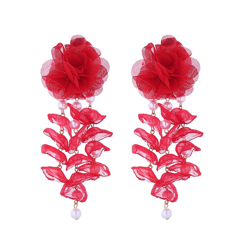 Bohemian Tassel Floral Earrings with Pearls for Women