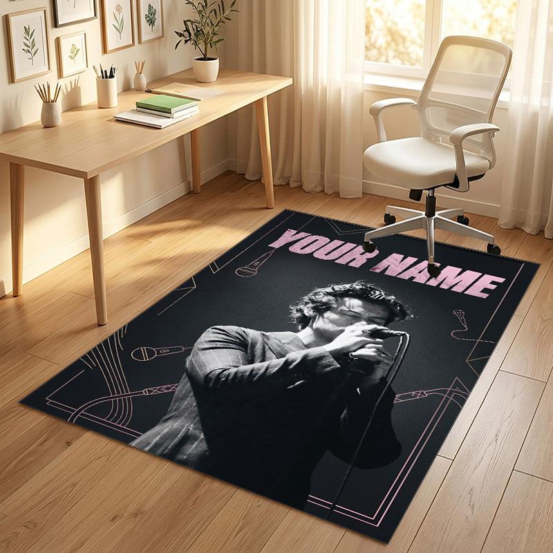 Personalized Crystal Velvet Carpet,Harry Styles Custom Printed Name, Plush Area Rug For Home Indoor Decor