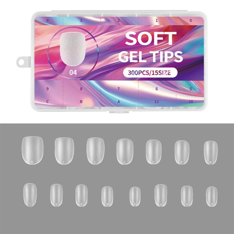 300Pcs Soft Gel Full Cover Short Matte Nail Tips Pre Shaped Acrylic False Nail Manicure Decoration for DIY Nail Art