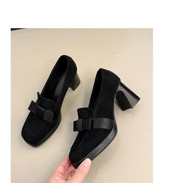 Fashion French retro fashion bow waterproof platform high heels women's shoes 2025 new square head thick heel thick sole single shoes