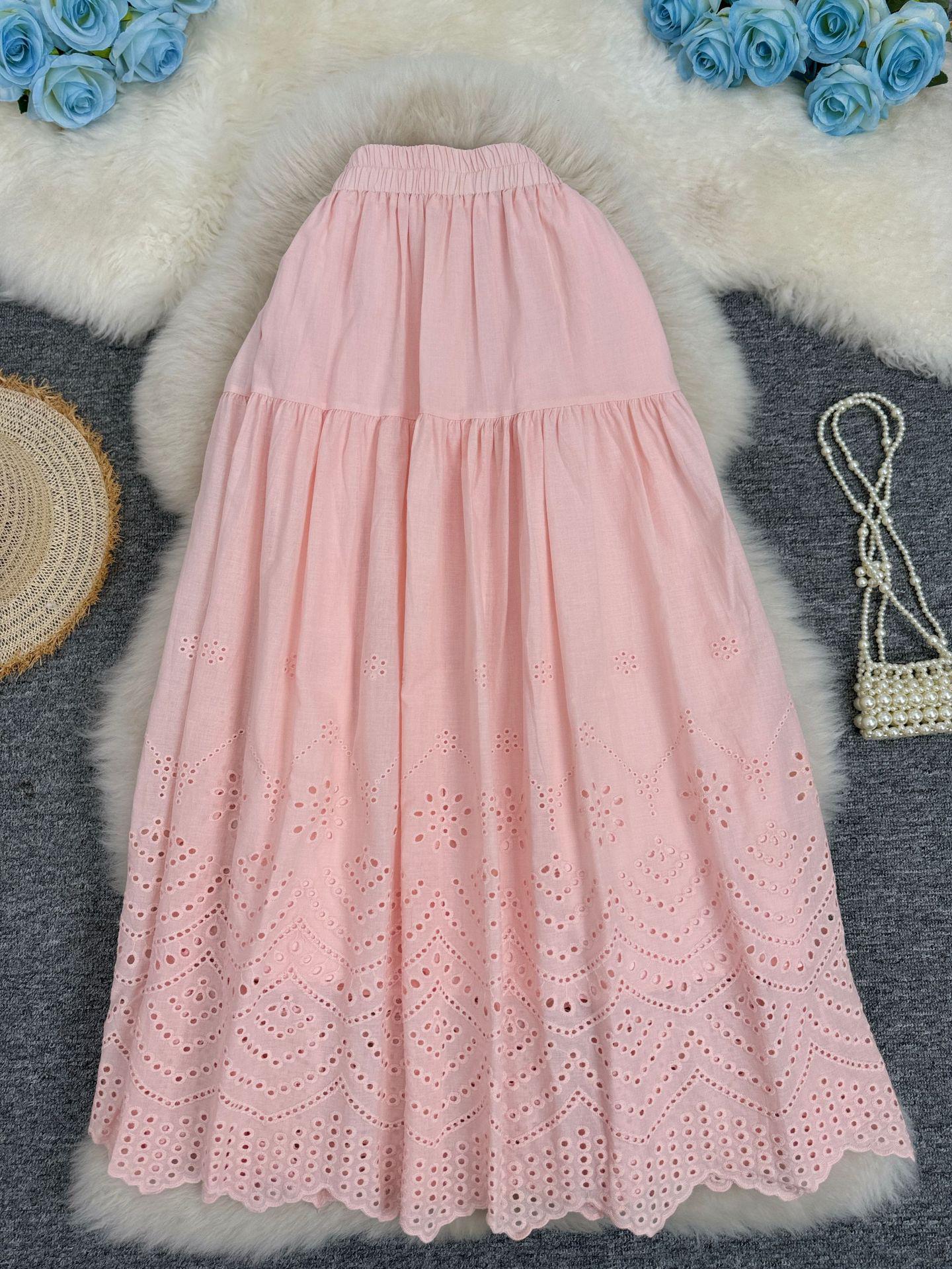 Европейская и американская кружевная пэчворк юбка-миди А-силуэта - Классическая, универсальная и стильная One Size розовый