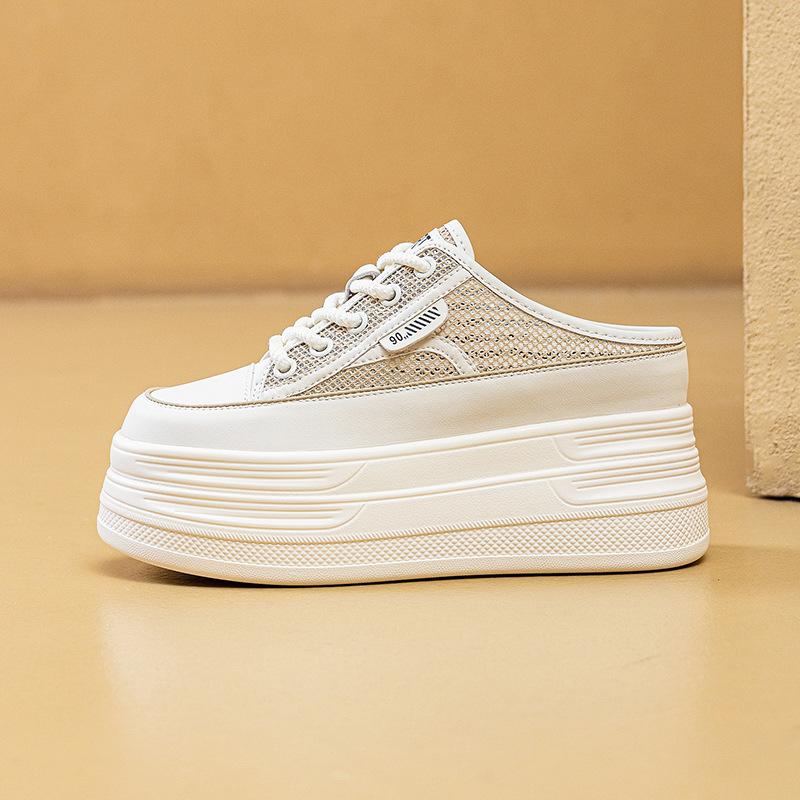 

Мода 8 см Воздушная сетка ПУ Синтетическая микрофибра Кожа Балетки Летние женские сандалии Тапочки Массивные кроссовки Тапочки Платформа Клиновидная обувь 39 абрикосовый