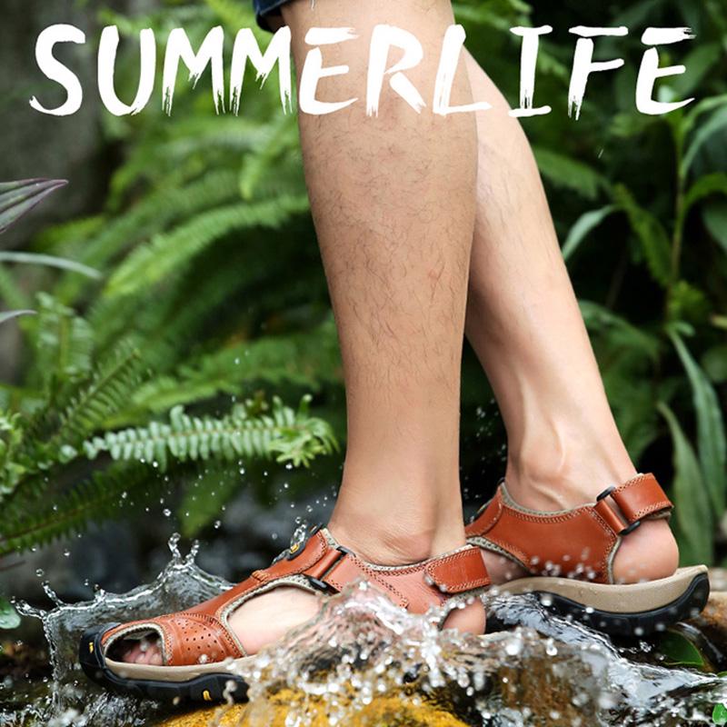 Sandali da uomo in vera pelle di vacchetta impermeabili, ciabatte da spiaggia estive di qualità, scarpe da ginnastica casual, scarpe da spiaggia all'aperto, taglia grande 38-48