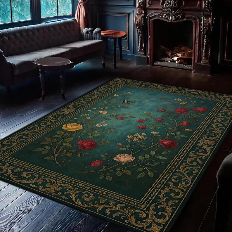 Vintage Floral Area Rug Cream Red and Gold Wildflower Design Living Room and Bedroom Retro Home Decoration Carpets