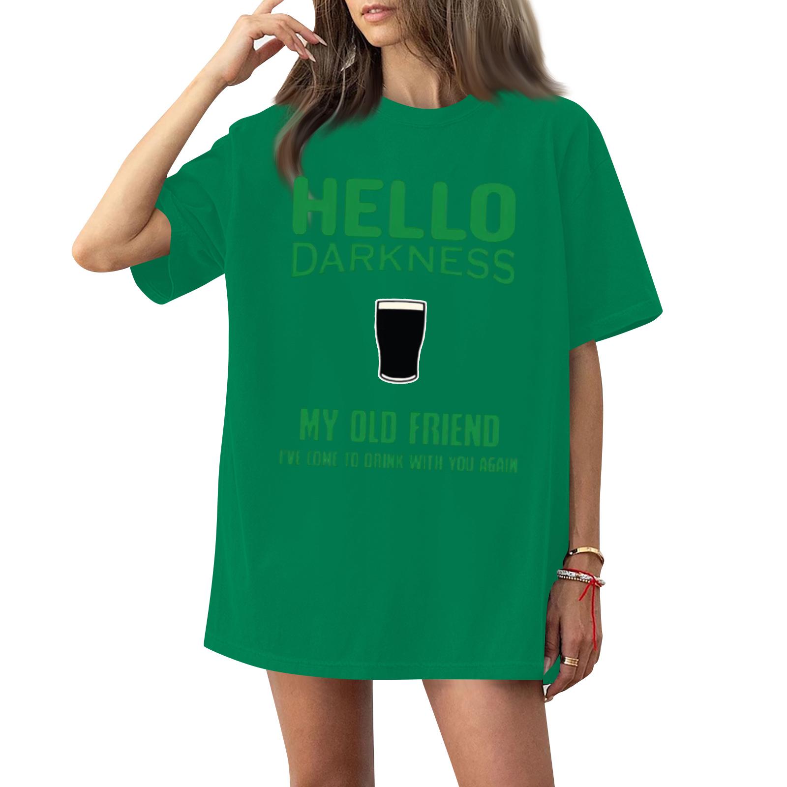 Women s Casual Fashion Round Neck St. Patrick Print Short Sleeve T-Shirt Top XXL