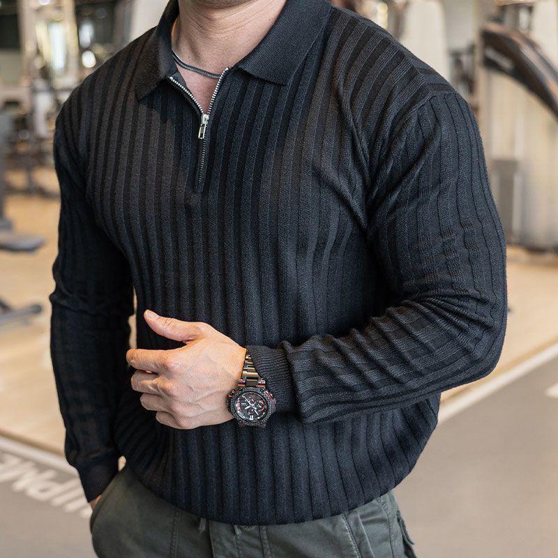 Pánské pletené polo tričko 2025 - Módní trend podzim/zima, Sportovní ležérní základní vrstva