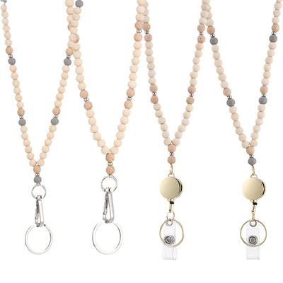 Boho Schlüsselbänder für Ausweishalter Geschenke für Frauen für Weihnachten Einziehbarer Holzperlen-Ausweishalter Lehrer-Schlüsselband Kreuzfahrt-Schlüsselband