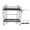 Toilet Storage Shelves Iron Wall Mounted 2 Layers Foldable Grid Home Decoration with Hooks for Bathroom