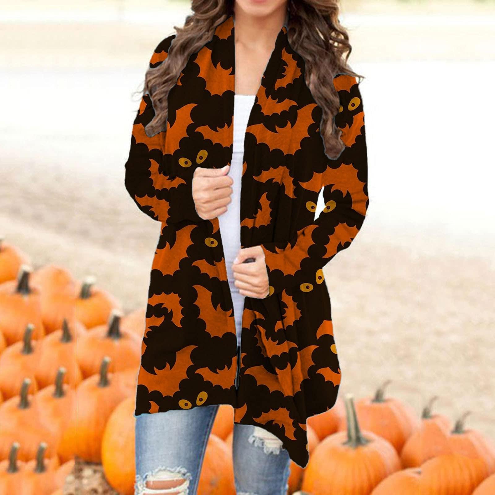 

Жіноча модна повсякденна куртка-куртка середньої довжини на Хеллоуїн з принтом XXL коричневий