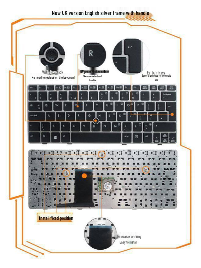 Klawiatura kompatybilna z HP Elitebook 2560P/2570P (Układy RU/UK/SP/BR)