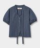 Yujen Soft Tie Button Blouse_Check Navy