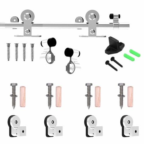 AIPCHYB 6FT/183CM Barn Door Hardware Kit with Rail, Single Sliding Barn Door, Stainless Steel Rail, Roller Hanger, T-Shaped Pulley, and Top-Hung Rail