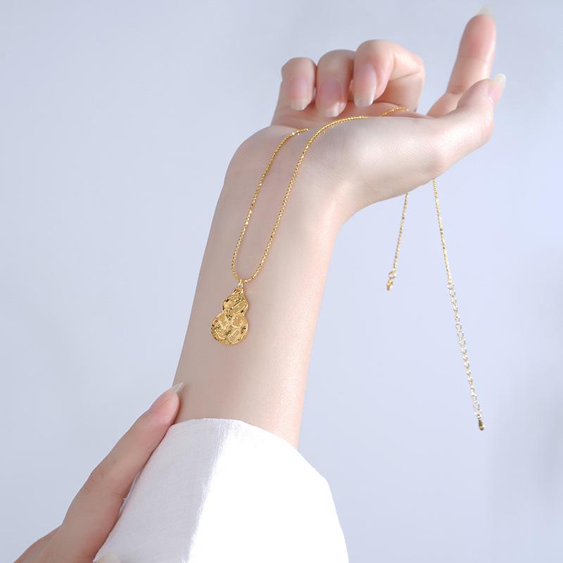 Tichiya Hammered Flash Ice Gourd Necklace: S925 Sterling Silver Chinese Style Fu Lu Women s Ornament S925 Silver