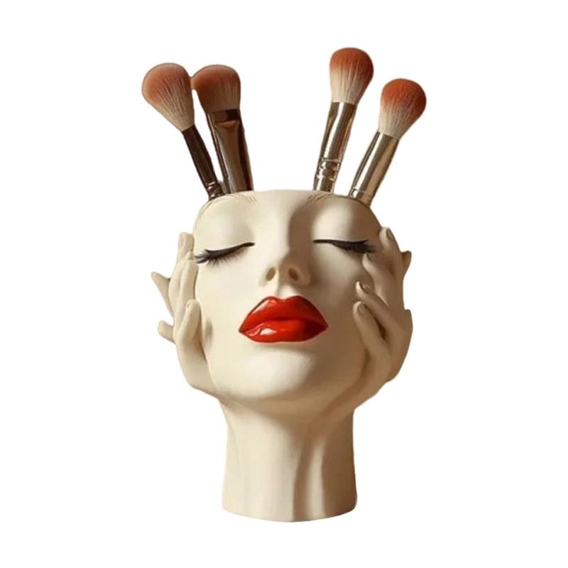 

Functional Resin Brush Storage Container Holder for Cosmetic Tools Lightweight Compact with Female Head Design