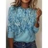 Spring and Autumn Round Neck 3D Leaf  Printed Top Fashionable Casual Long Sleeved Women's T-shirts