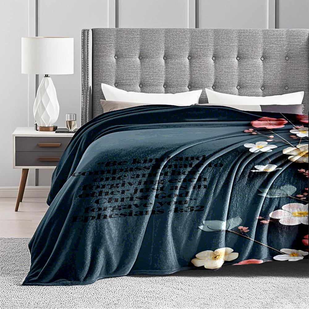 Floral Bible Verse Inspirational Flannel blanket for bedroom, living room, sofa, and nap