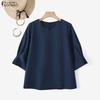 ZANZEA Women Casual V-Neck Solid Color Loose 3/4 Sleeve Blouse