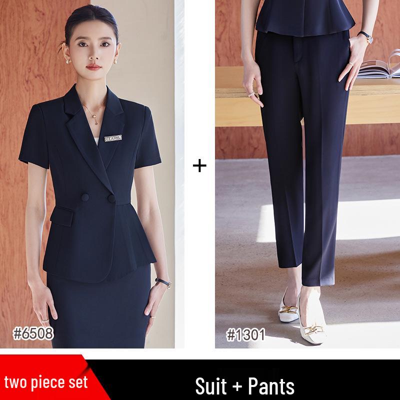 Women's Summer Short Sleeve Suit Set - Professional Skirt for Hotel Front Desk or Jewelry Store Workwear