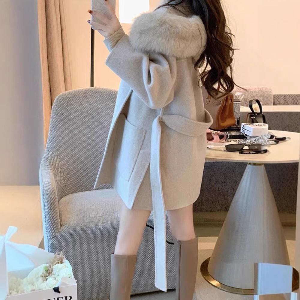 

Женское весеннее пальто из шерсти свободного кроя в стиле Хепберн, маленький размер, двустороннее, корейский дизайн Small