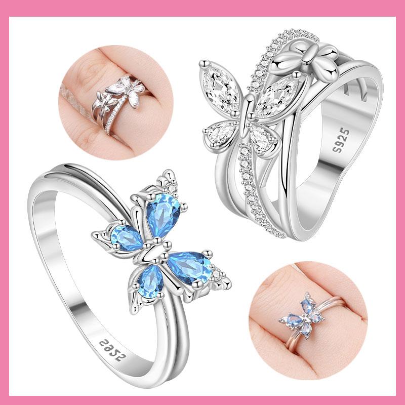 Copper Metal Authentic Original Blue Butterfly Flying Ring Women's Anniversary Perfect Gift Engagement Rings Designed For Women Mens High Quality