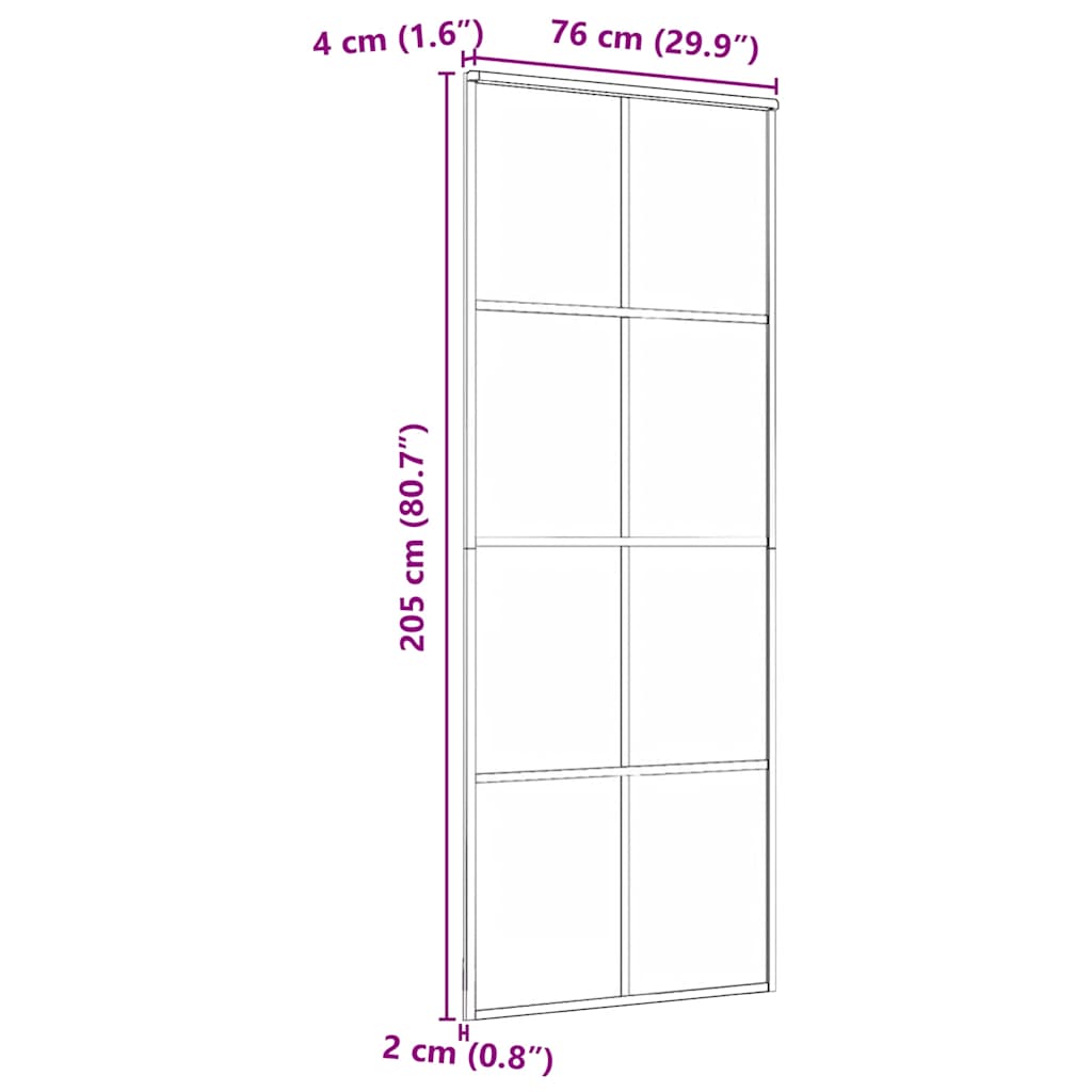 Sliding Door Black 76x205 Cm Tempered Glass and Aluminum