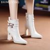 Chunky Fashion Women Ankle Boots Pointed Toe Elegant High Heels Leather Shoes 2025 Trend Winter Pumps Designer Botas De Mujer