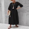 Estate Nuovo Solido Donna Abito Casual Taglia Forte Moda Manica a Lanterna Abiti Ampi Femminile Retro Cotone e Lino Tasca Signore Abito Lungo 24513