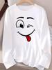 fashionable casual loose fun expression pack printed round neck long sleeved T-shirt