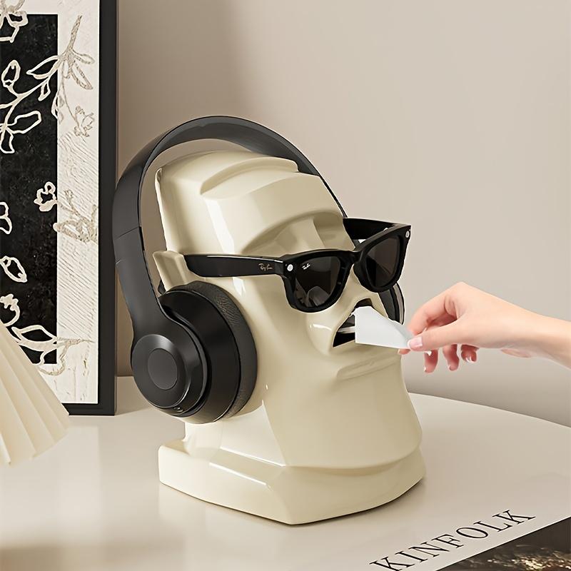 Kopfhörerständer im Vintage-Stil & Taschentuchbox-Kombination - Kreatives Steindesign für Wohnzimmer- oder Schlafzimmerdekor, Langlebiger Kunststoff, Rechteckige Form