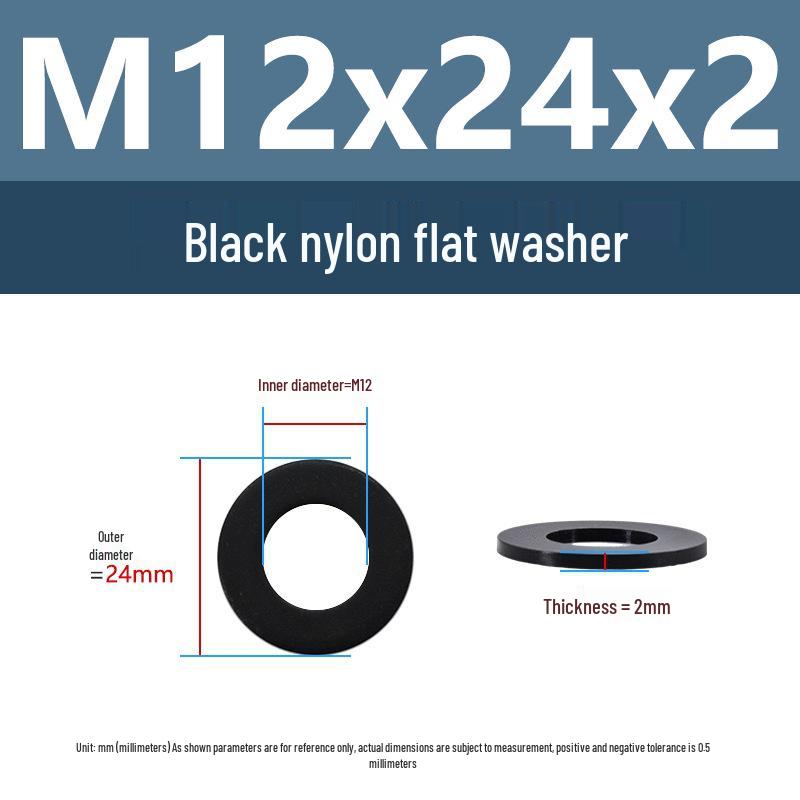 Yigu High-Temperature Insulated Black Nylon Flat Washer (M2, M3, M10, M16, M24)