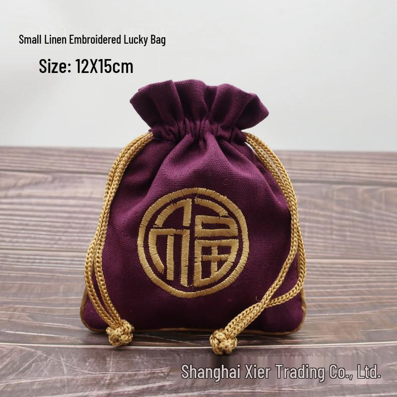 "Extra Large Embroidered Linen Drawstring Bag for Storage and Gifting"