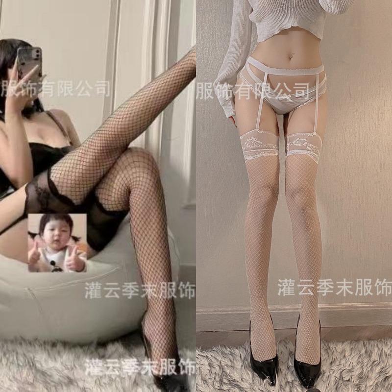 Sex underwear new suspender stockings lace black silk contrasting color red edge stockings knee socks pure net socks