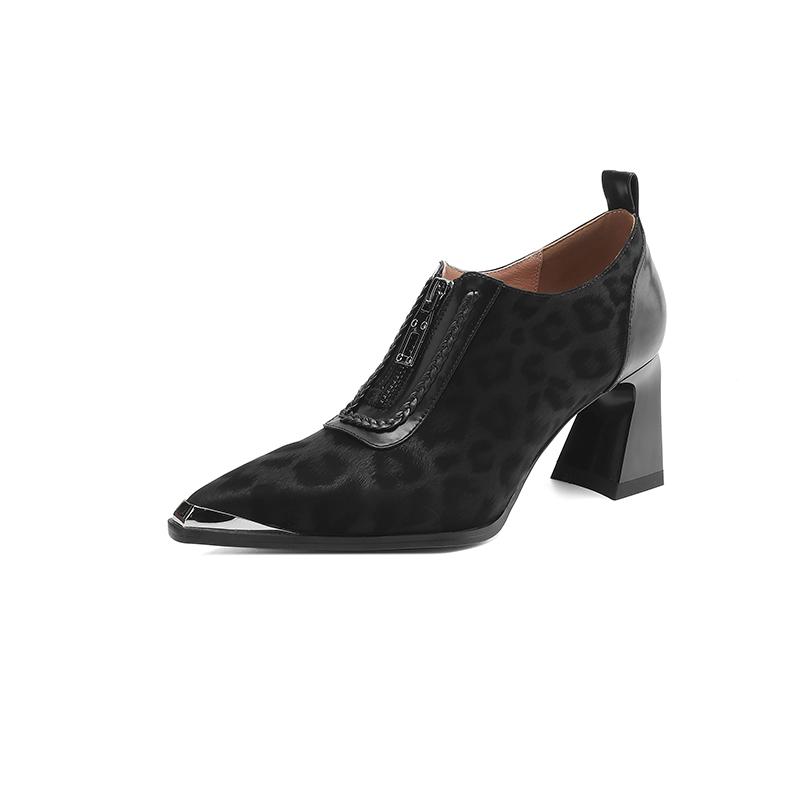 Мода Нові Весняні Гостроносі Леопардові Туфлі з Коров'ячої Шкіри для Жінок Модні Жіночі Туфлі-Човники Жіноче Взуття Масивні Підбори Лофери Високі Підбори