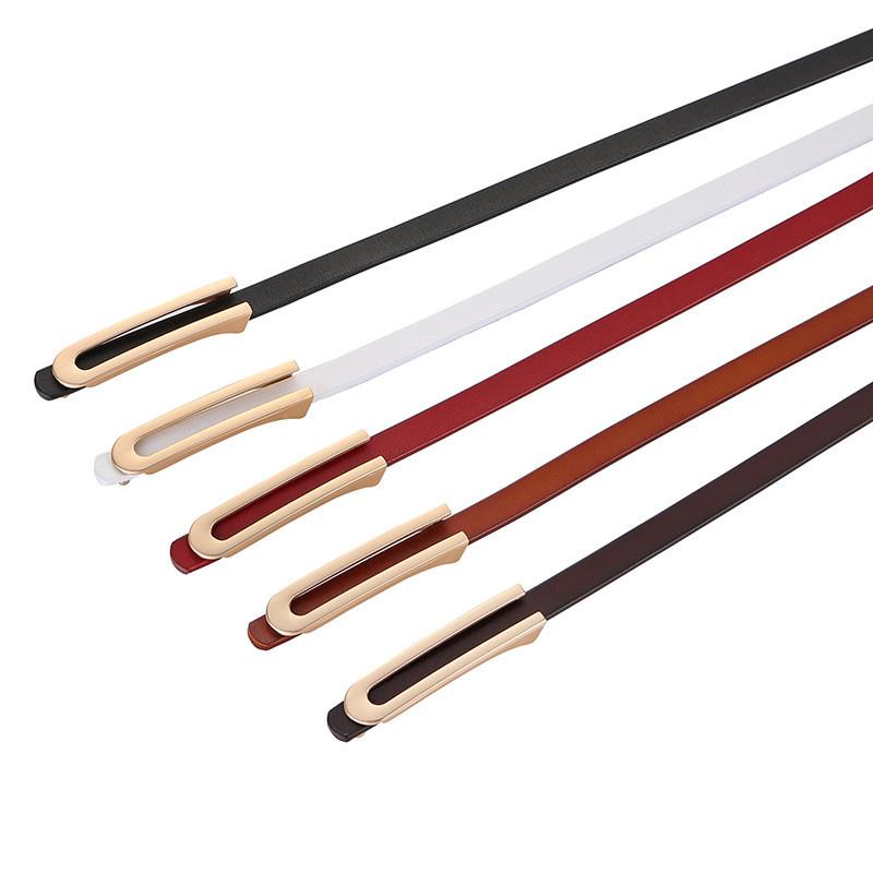 Genuine Leather Thin Waist Belt For Women With Alloy Buckle And Bright Finish For Casual Dresses