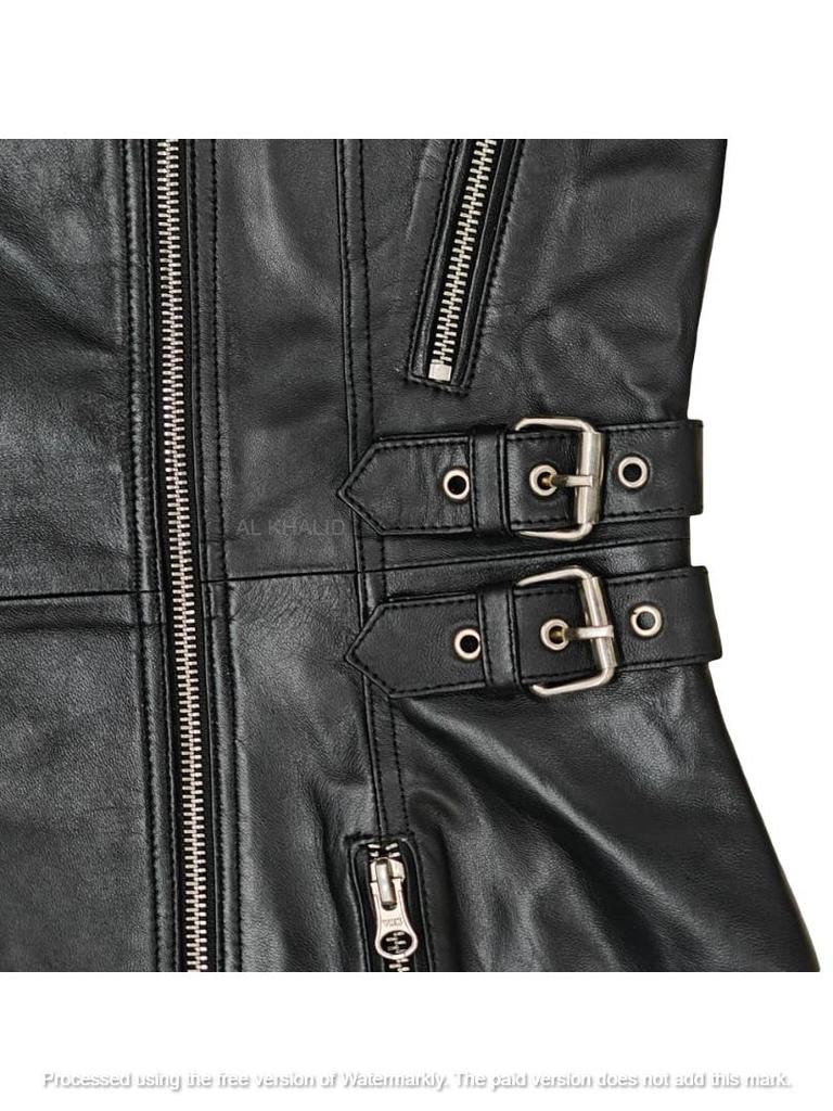 Women's Long Overcoat Trench Stylish Black Coat Jacket Genuine Leather Lambskin