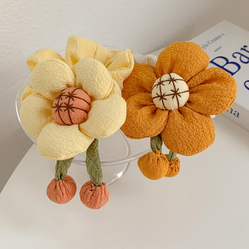 Handmade Flower Kids Hair Scrunchies Satin Elastic Hair Ties Accessories Floral Cute Linen Scrunchy Hair Band for Girls
