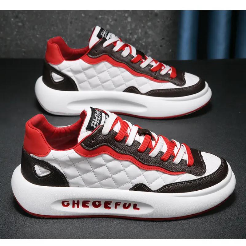 Scarpe Casual da Uomo alla Moda Primavera Autunno Contrasto di Colore Rialzate Scarpe da Skateboard con Fasce alla Moda Stivali da Esterno di Alta Qualità Stile Britannico