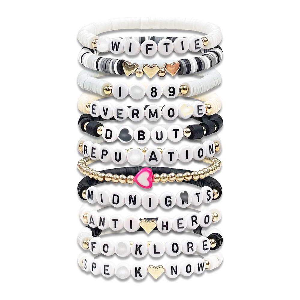 Taylor Swift Friendship Bracelet: Pink Letters Inspired by Lover, Fearless, Anti-Hero, 1989, and Reputation.